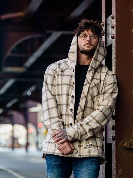 YoungLA Other - YOUNGLA Santa Cruz Heavyweight Hooded Brushed Flannel Shirt Plaid Med Cream